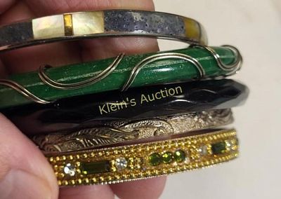 lot of 5 bangle bracelets wire wrapped too. all nice ready to wear all 5 for one bid see pics