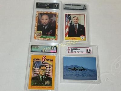 4 graded trading cards different grading co. Thunderbolt, George busch, gen powell, gen richard 