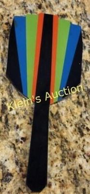 art deco bakelite hand mirror 12". all hand cut inlaid Lucite or bakelite colors, 12" long x 5" 
