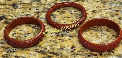 cinnabar carved bangle bracelets lot of 3. all 3 for one bid! all are appx 2 1/2" inside see pics