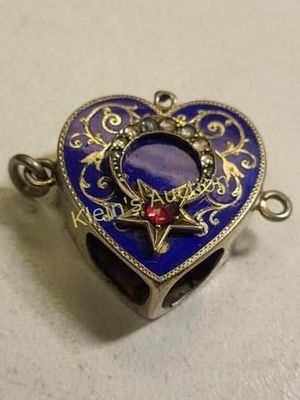 rare antique celestial bolo heart pendant 1800's. very early 800 silver! enameled & engraved 