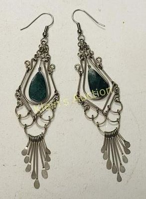 sterling & malachite dangle earrings southwest?. 4" total length in great shape see pics