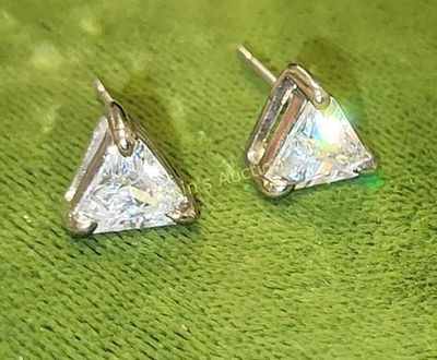 sterling & trillion cut cz earrings pair. for pierced ears from estate very pretty see pics