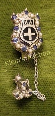 rare 1958 kappa alpha 14K sapphire &amp; pearl pin fraternity badge rare to see the attached 