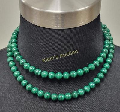 polished sphere malachite necklace 31". all polished very pretty from estate see pics