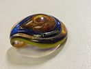 glass pendant w/ aventurine gold flecks Murano?. gorgeous blues, orange, and goldtone 1 7/8" Image - 1