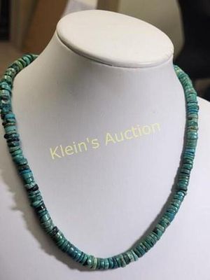 vtg green & blue turquoise necklace 16". very cool multi color turquoise necklace see pics