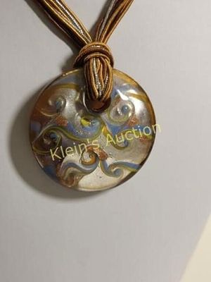 murano style glass pendant necklace 20". great spring and summer wave design on the glass 