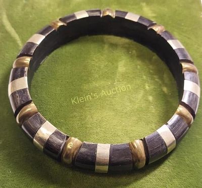 tribal ethnic bangle bracelet brass & ebony?. very elegant look! 2 1/2" inside from estate see pics