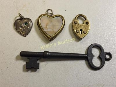 estate jewelry sterling heart, gold tone locket, y. estate jewelry sterling heart, gold tone 