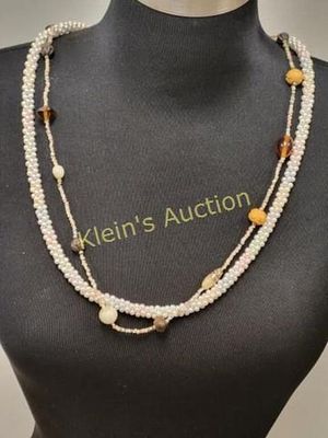 estate necklaces lot of 2 faux pearls & seed beads. very pretty seed beads and glass necklace 