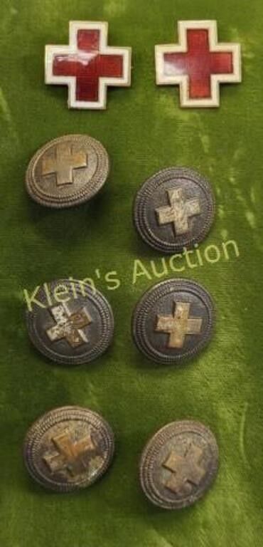 WWII american redcross buttons & enameled sterling. WWII American red cross buttons & 2 enameled 