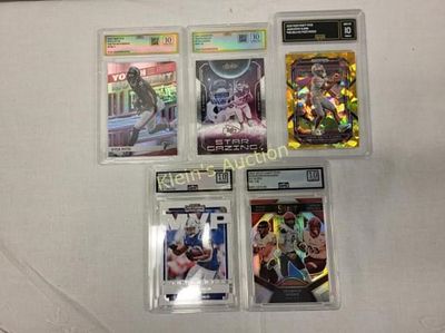 Football sports collectable cards graded lot of 5. all 5 are graded, 2023 orizm draft picks 