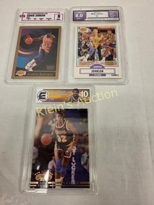 basketbal sports cards collectable graded lot of 3. magic johnson 8.0, earvin johnson 9 mint 