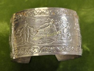 asain cuff bracelet temples, mountains. very pretty from estate unsigned see pics