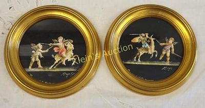 Rago Giovanni Pompeii gouache cupid 2 paintings. pair both signed and hand done 6 3/4" wide 
