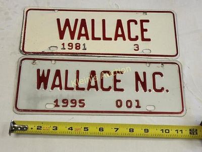 pair of wallace NC license plates 1981 & 95 nice. 12" x 4 1/4" each these are nice both for one 