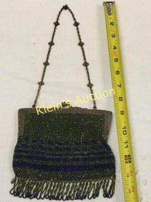 German silver glass beaded victorian purse. early example! beautiful glass beads signed 