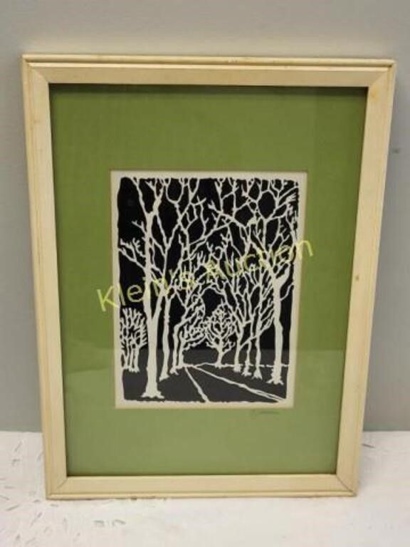 cecila reiman stettler scissor cutting art lane of trees 
original scissor cut art 11" x 15" 