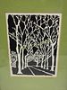 cecila reiman stettler scissor cutting art lane of trees 
original scissor cut art 11" x 15" Image - 1