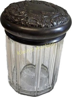 anti art nouveau repousse lid w/glass humidor 1890. quadruple plate lid very nice overall 7" 