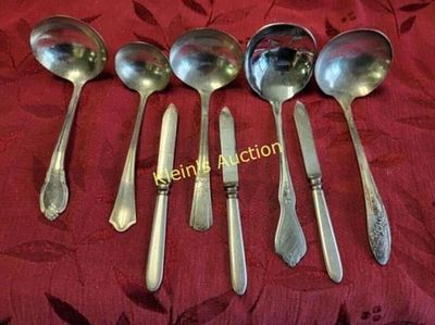 Soup Ladles & fruit knives lot of 8. several different soup ladles sizes 5 total and 3 roger 