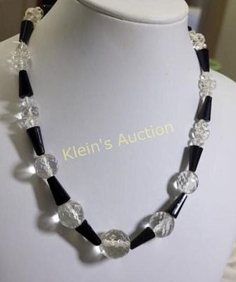 art deco 1920's Bohemian black & Clear crystal nec. art deco 1920's Bohemian black &amp; Clear 