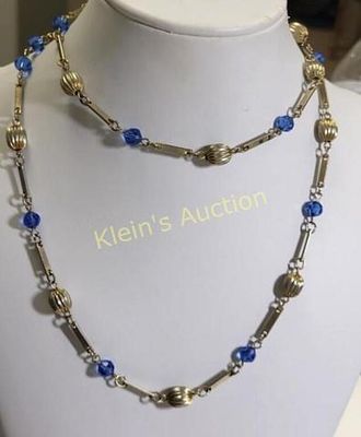 vtg blue A/B necklace art deco 27". from estate collection 27" long ready to wear see pics