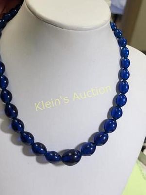 vtg cobalt glass necklace graduating size 16". from estate very early piece all cobalt glass see pics