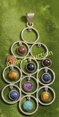 sterling & gemstone pendant 10 chakra. emma gomez ? 3 1/2" long signed on back missing gems see 
