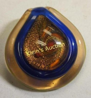 glass pendant w/ aventurine gold flecks. gorgeous blues, orange, and goldtone 1 7/8" long see 