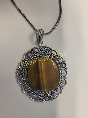 tiger eye pendant w/18" chain german silver. very pretty with original tag see pics tiger eye 