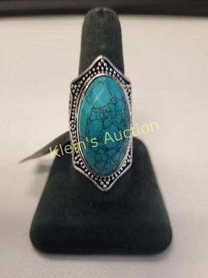 turquoise german silver ring sz 9 Very Pretty!. with original tag ring unmarked see pics