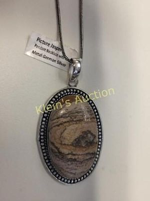 Picture Jasper Pendant w/ 18" chain german silver. nwt nice necklace German silver see pics