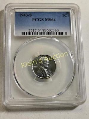 rare 1943-S steel war penny PCGS MS64. graded by a top grader and very high grade coin. super 