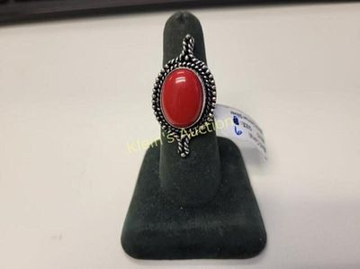red coral german silver ring. sz 6 nwt German silver ring unmarked see pics