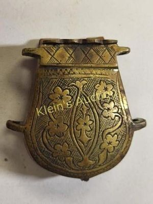 Cruelsin brass ottoman powder pouch capsule flask. 2 1/2" tall 2 1/2" widest point with age 