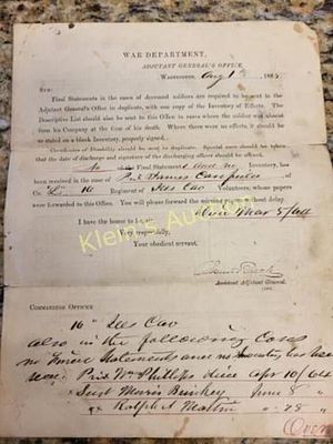 Rare! 1865 document us dept general office for deceased soldiers this document is a formal 