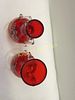 venetian ruby glass hand painted vases pair 5 ". 5 1/2" from estate hand painted pair of ruby Image - 2