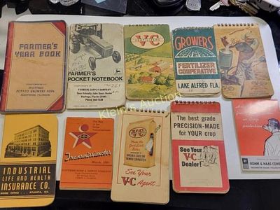 10 Antique Pocket tablets john deere, farmers book. VC fertilizer, John deere, dodge 
