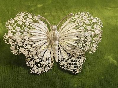 antique 800 silver lacy filigree butterfly brooch pin2 5/8" X 1 5/8" GORGEOUS 800 silver circa 
