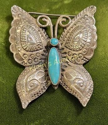 native american navaho turquoise & sterling brooch. native American Navaho turquoise & sterling 