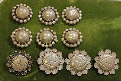 anti / vtg sterling silver button lot of 10 pcs. 6 daisy style and 4 larger flower 48 grams 