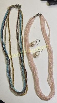 multi strand seed bead Necklaces & sterling pearl. multi strand seed bead Necklaces &amp; 