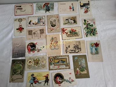 collection of antique Christmas &amp; new years post cards lot of 22 typical themes include 