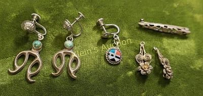 vtg sterling lot earring bar brooch ,pin etc. native american earrings w/ turquoise all forone 