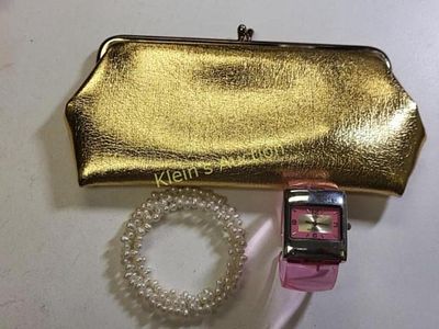 evening clutch by celebrity ny & watch & pearls. gold tone clutch 4" x 7 1/2" by celebrity ny 