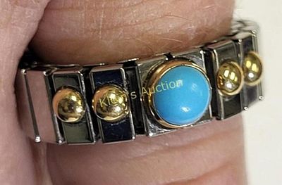18K & turquoise & stainless steel ring nomination. gorgeous 18K turquoise ring signed on bottom 