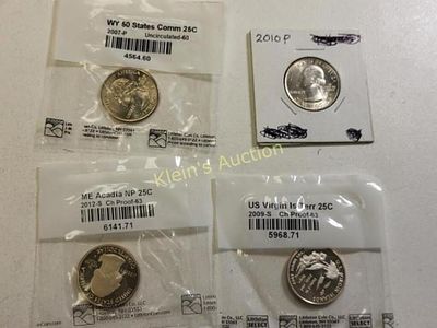 graded coins lot 4 quarters proofs too! & unc. 2009S choice PF63, 2007P unc 60, 2012 S choice 