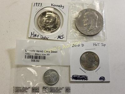 coin us lot of 4 1973 Kennedy proof like 74 ike. 1943 steel cent unc -5- and 2010 d hot springs 